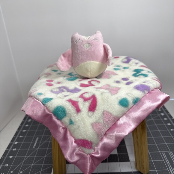 Lightning Bug Other - Lightning Bug Pink White Teal Owl Fox Security Blanket Satin Back Baby Lovey 13"